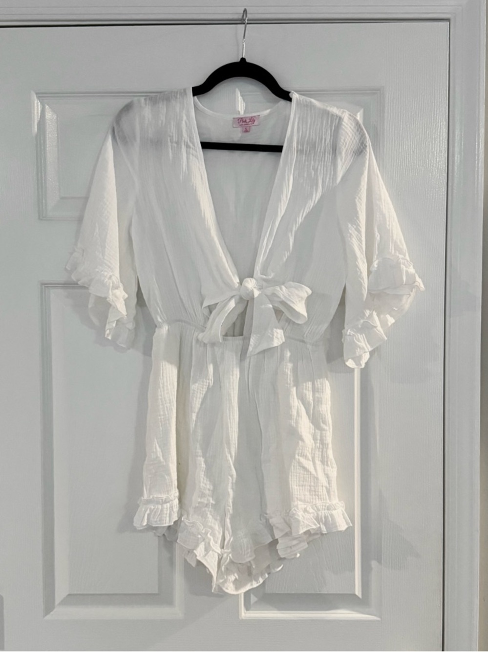 White Tie-Front Romper - Women Size Small